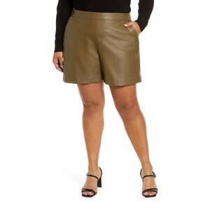 Halogen Womens Faux Leather Olive Green Shorts‎ Elastic Waist Business Small